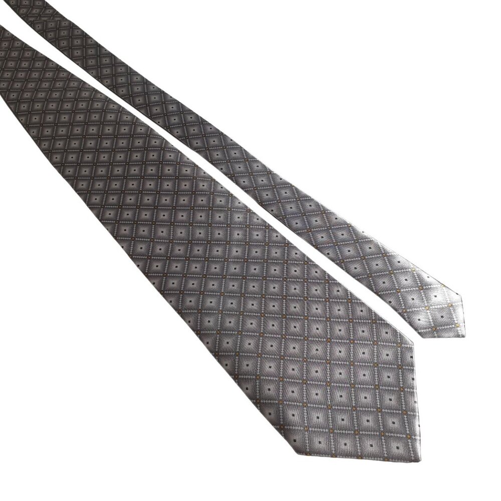 Bordeaux Men Silk Necktie Silver Gray Geometric Pattern Vintage Designer Office